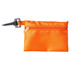 An orange tech kit pouch featuring a zipper and a pen attached, designed for carrying various small items.