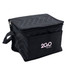 A black cooler bag with a zippered top and a front pocket, featuring a small logo.