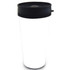 A drink bottle featuring a black lid and a white body, designed as a 443mL tumbler for travel use.