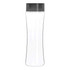 A drink bottle featuring a transparent body with a black lid, made from Tritan material.