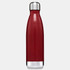 A drink bottle in maroon with a stainless steel base and cap, featuring a sleek, rounded shape and a logo.