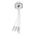 A 4-in-1 charging cable in white with multiple connectors and a logo on the main body.