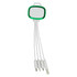 A green and white 4-in-1 charging cable with multiple connectors and a circular attachment for easy handling.