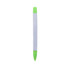 A highlighter with a white body and vibrant green ends, featuring a branding logo.