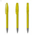 Three transparent yellow plastic pens with silver tips, featuring a clip for convenient attachment.