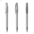 A set of grey plastic pens featuring a clip and a silver tip, with a logo on the cap.