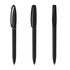 Three black plastic pens arranged in different angles, displaying a sleek design and a clip on the cap.