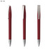 A red plastic pen with a silver clip and metallic accents, displayed from three angles.