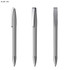 A silver pen with a metallic finish, featuring a sleek design and a clip for easy attachment.