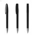 A set of three black plastic pens with silver tips, each featuring a clip and a simple design.