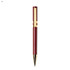 A metal pen in burgundy with gold accents, featuring a sleek design and a branding logo.
