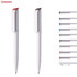 A collection of plastic pens in various colours, featuring a white body and a clip with contrasting caps.