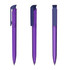 A transparent high gloss plastic pen in vibrant purple, featuring a sleek design and a clip.