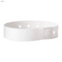 A white plastic wristband with holes for adjustment and a fastening clip. It features a logo.