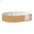 A gold wristband made of plastic, featuring a white adjustable snap closure and multiple holes for sizing.