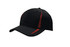 A black cap featuring small red check patterning and a branded logo on the front.