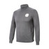 A grey unisex 100% cotton turtleneck sweater featuring a logo on the chest.