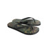A pair of camouflage-patterned rubber thongs with black straps and soles.