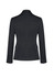 A black mid-length women's blazer featuring a two-button front and button detailing on the sleeves.