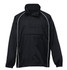 A black Youth Nylon Jac Pac rain jacket featuring a zip pocket and contrasting white piping. It has a branding logo.