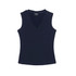A women's Merino vest in navy blue with a V-neck and sleeveless design. It has a logo on the label.