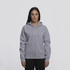 A grey vintage hoodie with a zip-up front and drawstrings, worn by a model against a plain background.