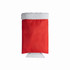 A red ice scraper with a white, fluffy top and a clear handle. It features a logo on the front.