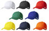 A collection of caps in white, black, red, green, blue, yellow, navy, and orange, featuring a branding logo.