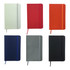 A collection of six notebooks in various colours: light green, red, orange, grey, navy, and black, each with an elastic band.