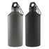 A drink bottle set featuring a matte grey and a matte black finish, each with a carabiner clip and a logo.