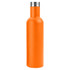 An orange drink bottle with a stainless steel cap and a sleek, matte finish. It features a logo.