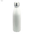 A drink bottle in white aluminium with a stainless steel cap and a smooth surface. It features a logo.
