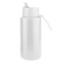 A drink bottle in white with a spout and a carry handle, featuring a logo.