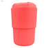A drink bottle in a bright pink colour with a ribbed design and a secure lid. Features a logo on the side.