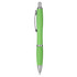 A green eco pen with a silver clip and accents, featuring a smooth writing tip. The pen has a subtle texture.