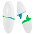 An oval highlighter in white with green and blue accents, featuring a cap that reveals two coloured tips.