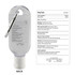 A clear 30ml gel hand sanitiser with a carabiner, featuring a label on the back and a secure cap.