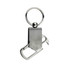 A drink bottle opener key ring in silver, featuring a sleek design and a rounded key ring attachment.