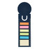 A navy bookmark ruler featuring sticky note pads in pink, orange, yellow, green, and blue, with a ruler design.