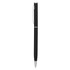 A metal pen in silver and black, featuring a sleek design and a clip for easy attachment.
