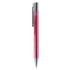 A metal pen in a vibrant pink colour with chrome accents and a clip. Includes brand logo.