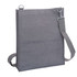 A grey nylon library bag with a adjustable strap and a clip. The bag features a simple, minimalistic design.