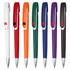 A selection of "Tahlia Coloured" plastic pens in white, orange, green, blue, purple, and black, each with a logo.