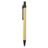 A recycled cardboard pen with a natural finish and black accents, featuring a clip and a logo.