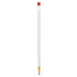 A round mechanical pencil in white with a gold tip and red eraser, featuring a branding logo.