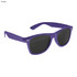 Purple sunglasses with dark lenses, featuring a classic design and a logo on the frame.
