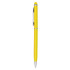 A yellow stylus pen with a sleek design and a silver clip. It features a logo on the barrel.