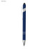 A dark blue stylus pen with a sleek design and a silver clip, featuring a rubberised tip for touchscreen use.