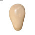 A beige stress relief shape resembling an ear, featuring a smooth surface and an unspecified logo.