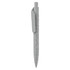 A plastic pen with a textured grey body and a clip. It features a logo on the side.